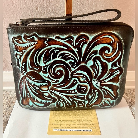 NWT Patricia Nash Tooled Turquoise Leather Cassini - Picture 3 of 5